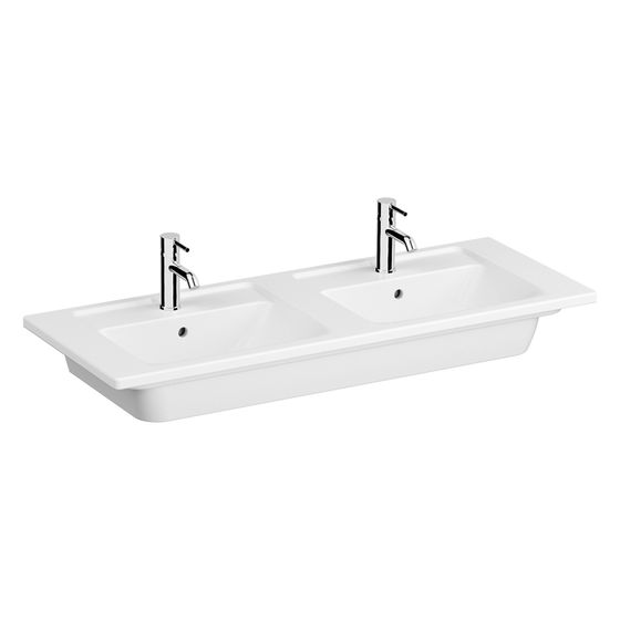 Vitra Integra Doppelmöbelwaschtisch rechteckig, 1200x465x190mm, Sanitärkeramik, 2 Becken, 2 Hahnlöcher, Weiß Hochglanz
