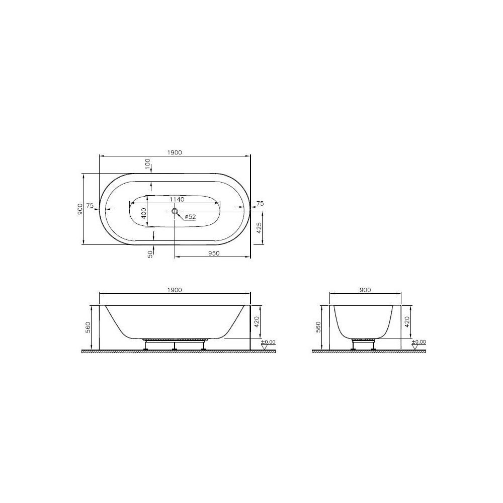Vitra Istanbul Badewanne oval freistehend, 1900x900mm, Sanitäracryl 5mm, Weiß Hochgl... VITRA-53000001000 8697334320489 (Abb. 3)