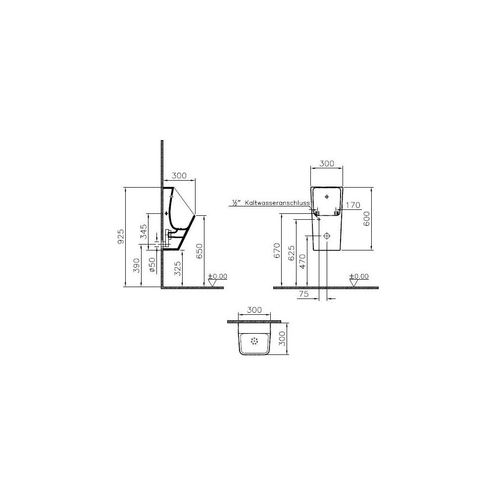 Vitra Absaugeurinal S20 Comfort spülrandlos, Zulauf hinten, 300x300x600mm, Sanitär... VITRA-5461B003D0199 8693405198285 (Abb. 3)