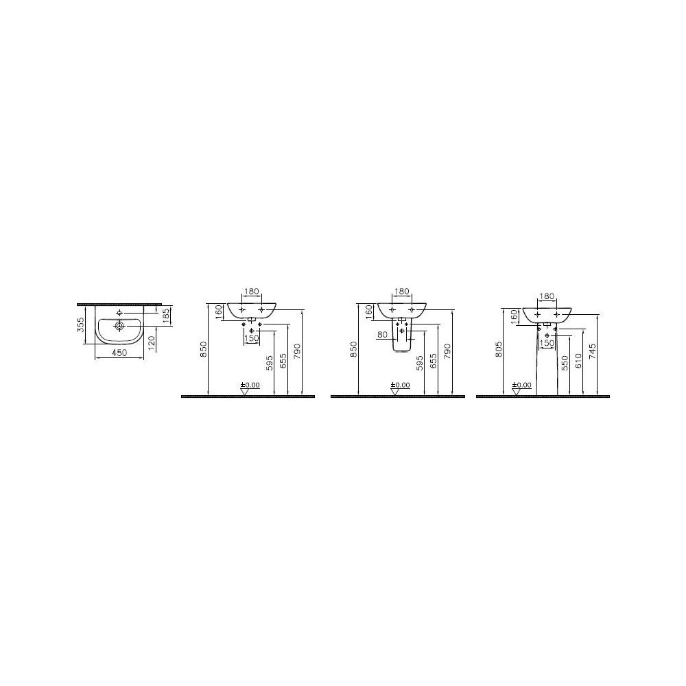 Vitra Handwaschbecken S20 oval, 450x355mm, Sanitärkeramik, 1 Hahnloch, mit Überlau... VITRA-5500L003-0001 8693405193914 (Abb. 2)