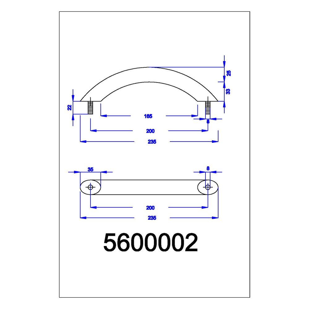 Vitra Wannengriff Universal, 235x58x35mm, Bohrlochabstand 200mm, Metall, Chrom, 5600002... VITRA-5600002 8697334160122 (Abb. 2)