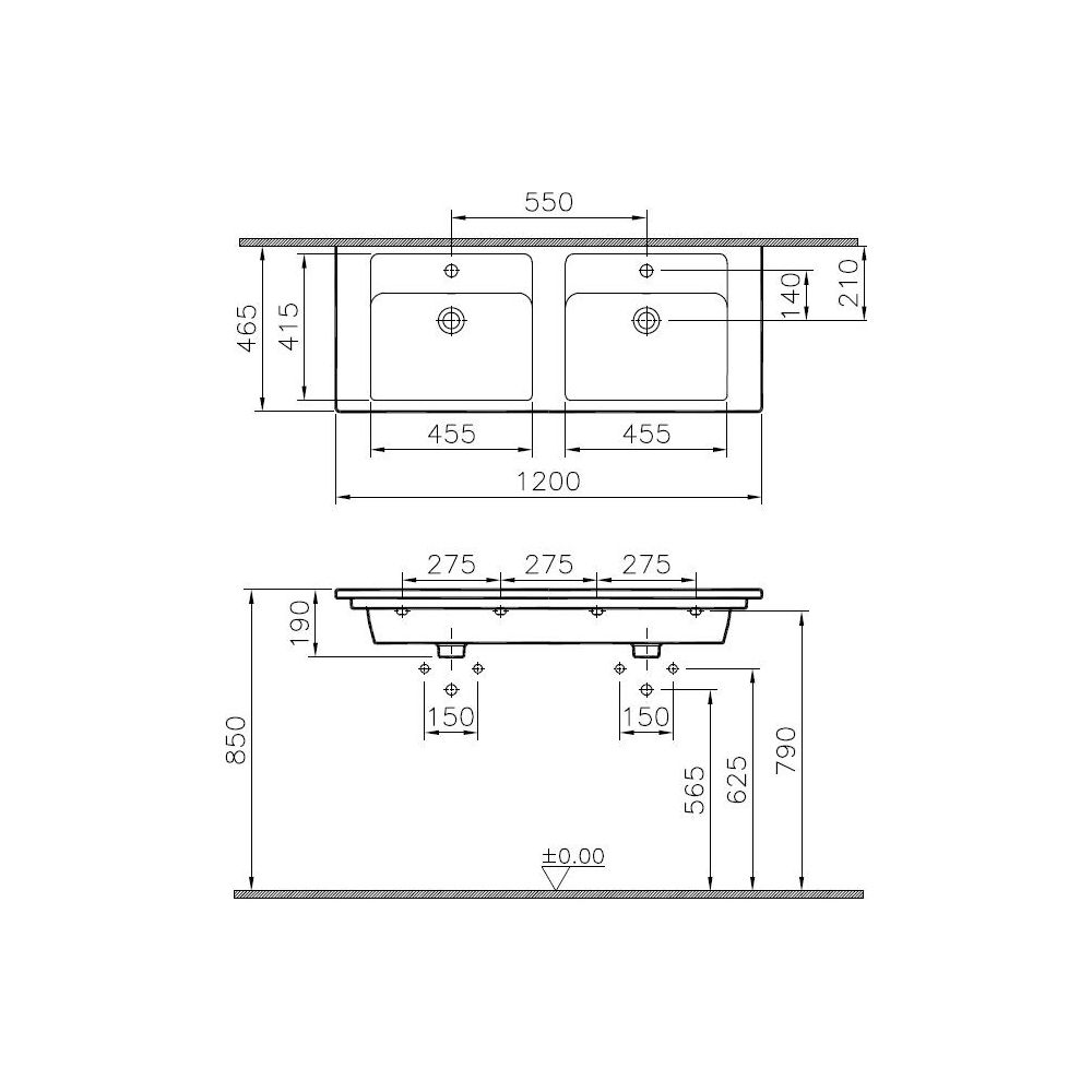 Vitra Integra Doppelmöbelwaschtisch rechteckig, 1200x465x190mm, Sanitärkeramik, 2 ... VITRA-7038B003-0001 8693405534311 (Abb. 2)
