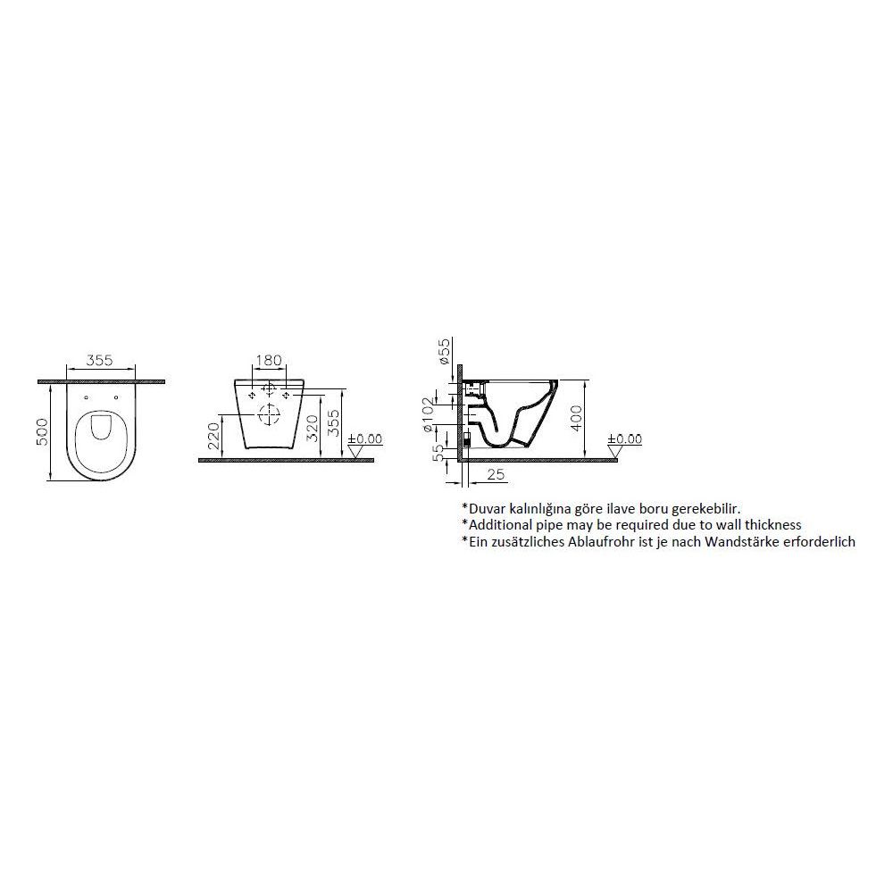 Vitra Integra Wand-WC Compact Vitra Flush 2,0 spülrandlos, 355x345x500mm, Sanitärk... VITRA-7040B003-0075 8693405511565 (Abb. 2)