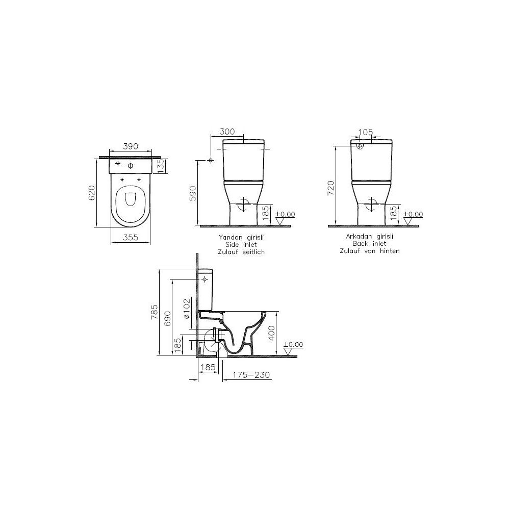 Vitra Integra Aufsatzspülkasten, 380x135mm, Sanitärkeramik, Weiß Hochglanz, 5428L0... VITRA-5428L003-5042 8693405573815 (Abb. 2)