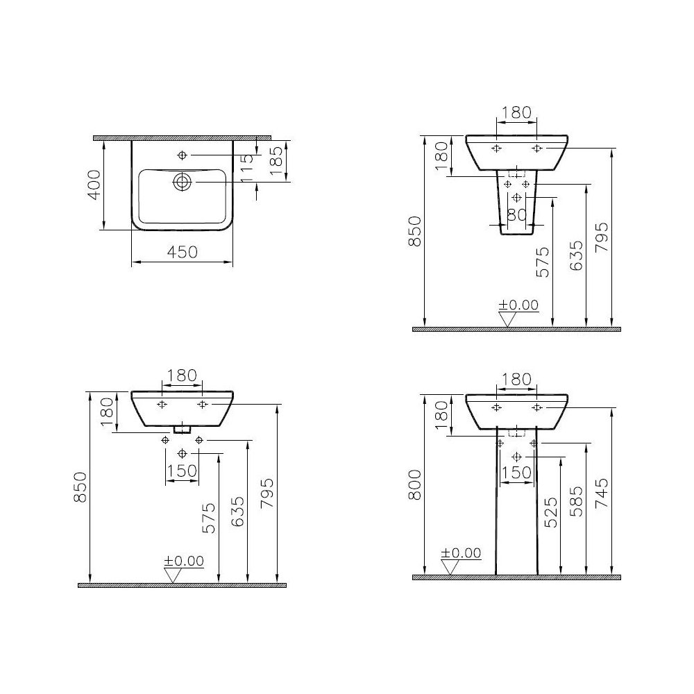 Vitra Integra Handwaschbecken rechteckig, 450x400x180mm, Sanitärkeramik, mit Hahnl... VITRA-7047L003-0001 8693405526484 (Abb. 2)