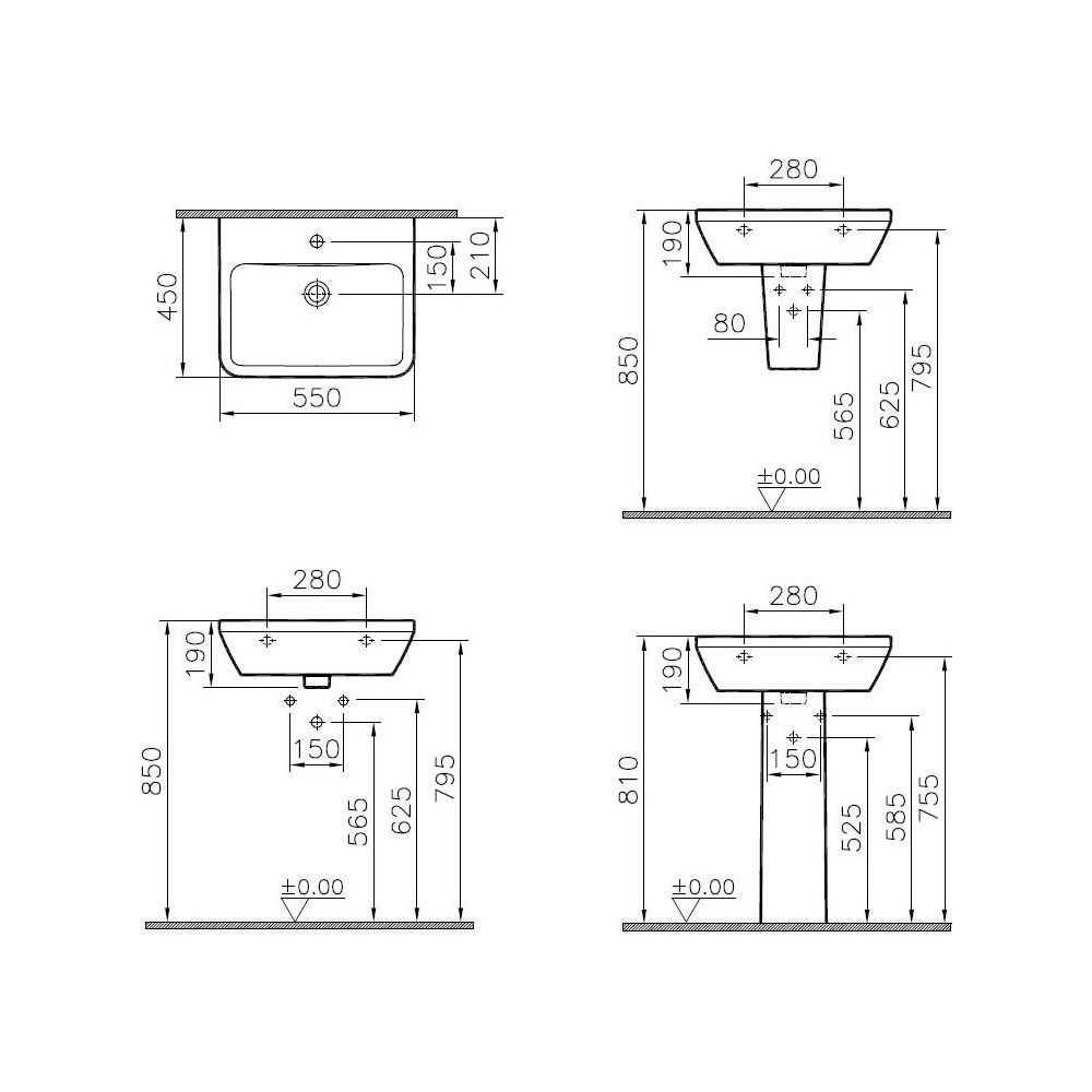 Vitra Integra Waschtisch eckig, 550x450x190mm, Sanitärkeramik, mit Hahnloch und Üb... VITRA-7049L003-0001 8693405519165 (Abb. 2)