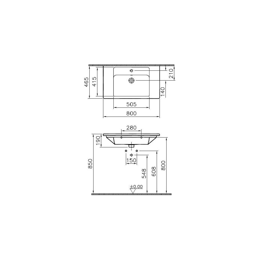 Vitra Integra Möbelwaschtisch, 800x465x190mm, Sanitärkeramik, mit Hahnloch und Übe... VITRA-7056B003-0001 8693405529720 (Abb. 2)
