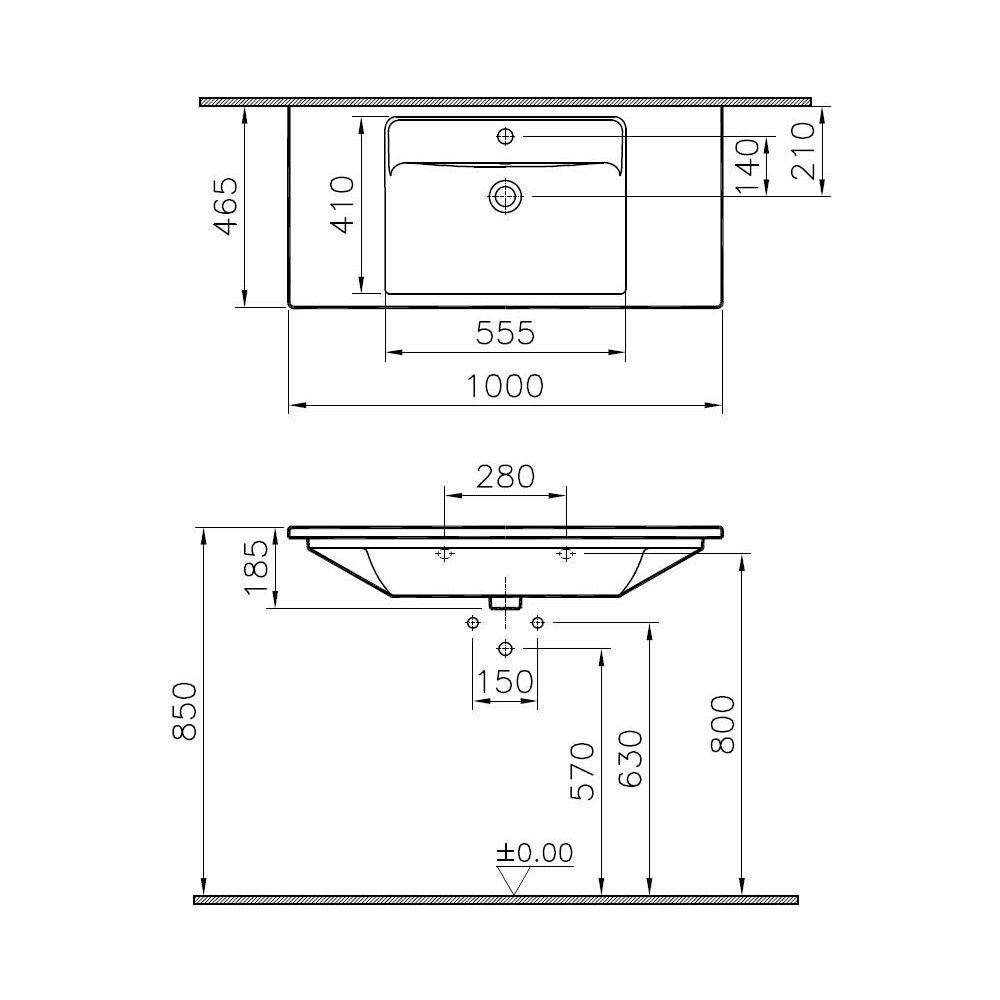 Vitra Integra Möbelwaschtisch rechteckig, 1000x465x185mm, Sanitärkeramik, mit Hahn... VITRA-7057B003-0001 8693405519639 (Abb. 2)