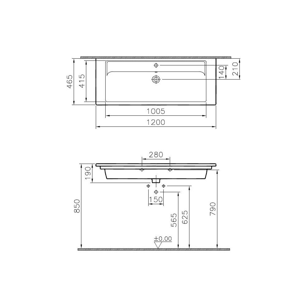 Vitra Integra Möbelwaschtisch rechteckig, 1200x465x190mm, Sanitärkeramik, Vitra Cl... VITRA-7058B403-0001 8693405535011 (Abb. 2)