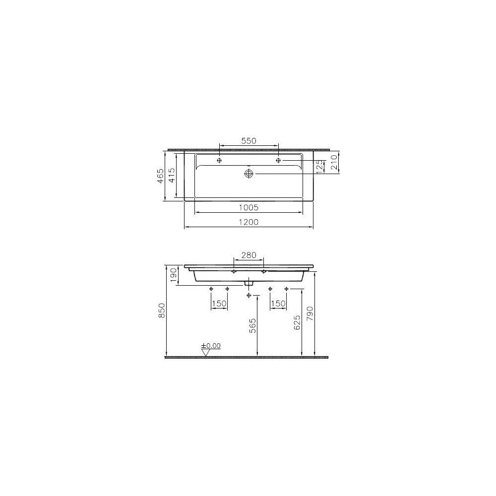 Vitra Integra Doppelmöbelwaschtisch rechteckig, 1200x465x190mm, Sanitärkeramik, 1 ... VITRA-7058B003-1474 8693405534212 (Abb. 2)