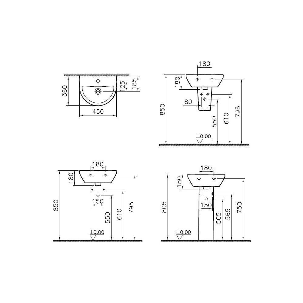 Vitra Integra Handwaschbecken rund, 450x360x180mm, Sanitärkeramik, mit Hahnloch un... VITRA-7065L003-0001 8693405534069 (Abb. 2)