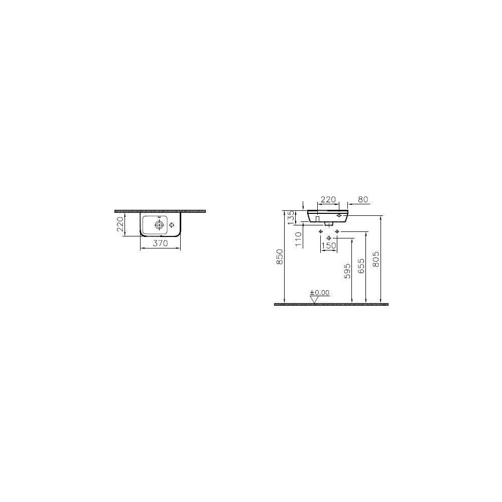 Vitra Integra Handwaschbecken rechteckig, 370x220x135mm, Sanitärkeramik, Hahnloch ... VITRA-7091L003-0029 8693405558546 (Abb. 2)