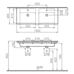 Vitra Integra Doppelmöbelwaschtisch rechteckig, 1200x465x190mm, Sanitärkeramik, 2 ... VITRA-7038B003-0001 8693405534311 (Abb. 1)