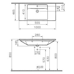 Vitra Integra Möbelwaschtisch rechteckig, 1000x465x185mm, Sanitärkeramik, mit Hahn... VITRA-7057B003-0001 8693405519639 (Abb. 1)