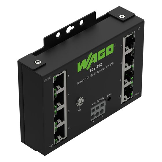 Wago Industrial-ECO-Switch 852-112, 8 Ports 100 Mbit/s, Stahlblech, Schwarz