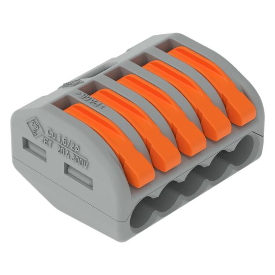 Wago Verbindungsklemme 222-415, 5-Leiter, 0,08-4mm2, 400V, 32A, Grau