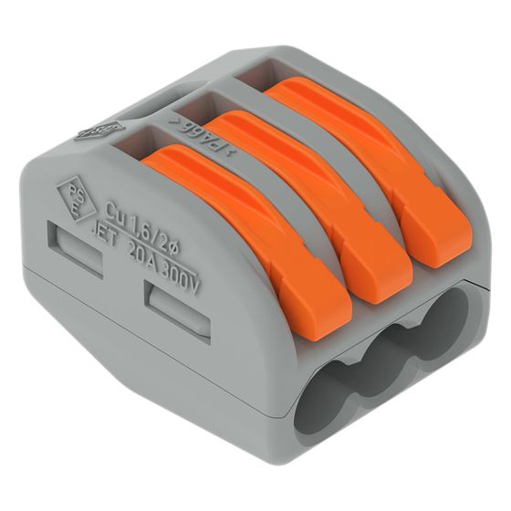 Wago Verbindungsklemme 222 222-413, 3-Leiter, 0,08-4mm2, 400V, 32A, Grau