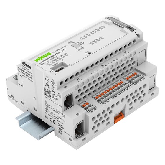 Wago Compact Controller 751-9301, 8DI 4DO 2AI 2AO 2NI1K/PT1K 1RS485 2xETHERNET, Polycarbonat/Polyamid