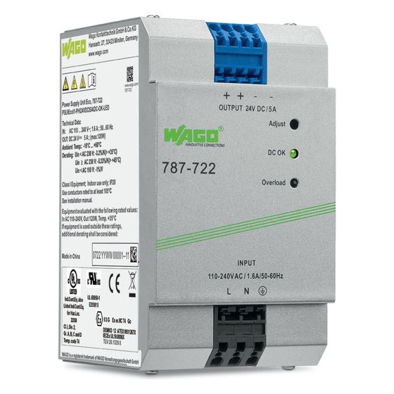 Wago Stromversorgung Eco 787-722, 120W 24V 5A, Federzuganschluss, Metallgehäuse