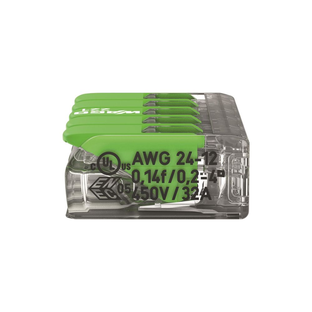 Wago Verbindungsklemme 221 5-Leiter, 0,2-4mm2, Polycarbonat, Transparent, 221-425... WAGO-221-425 4066966345285 (Abb. 6)
