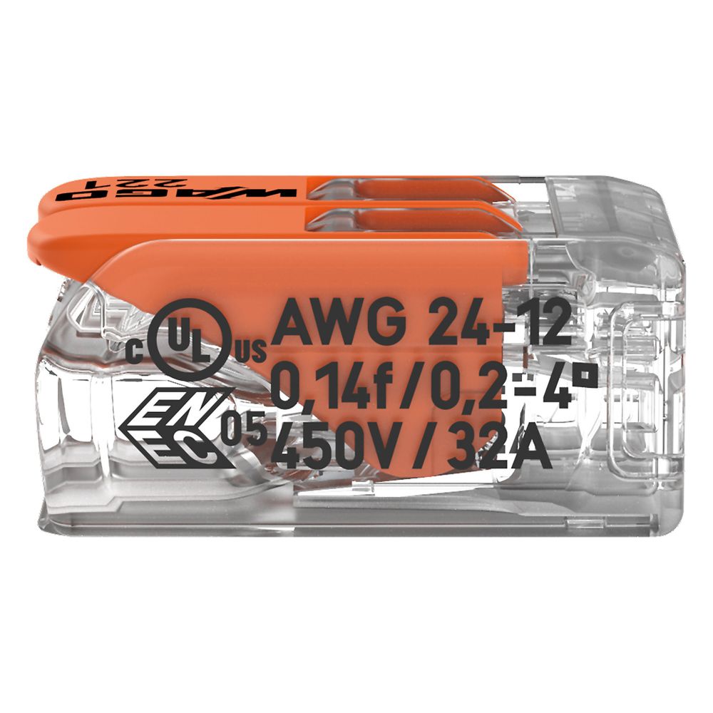 Wago Verbindungsklemme 221 221-412, 0,14-4mm2, 2-Leiter, Transparent/Orange... WAGO-221-412 4050821808435 (Abb. 22)