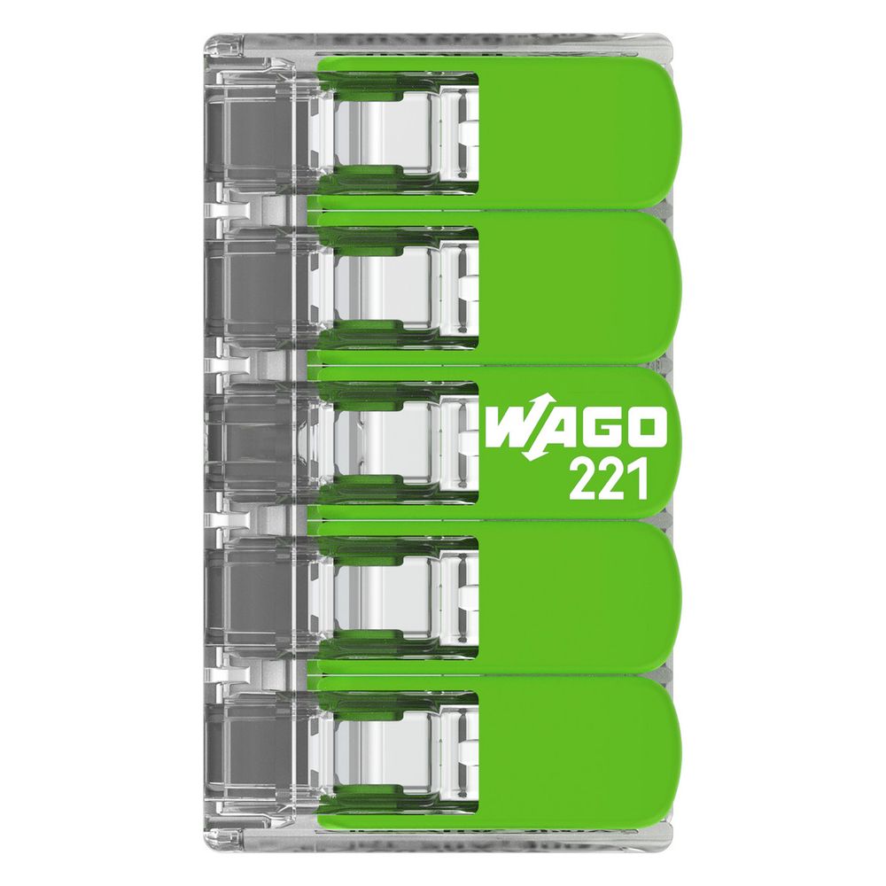 Wago Verbindungsklemme 221 5-Leiter, 0,2-4mm2, Polycarbonat, Transparent, 221-425... WAGO-221-425 4066966345285 (Abb. 13)