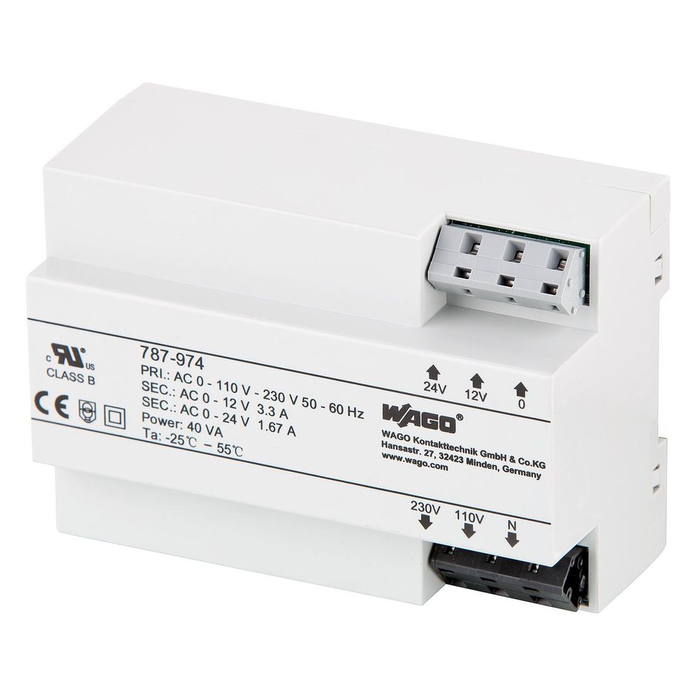 Wago Sicherheitstrafo, 40 VA, 12/24 V, 126x90x54mm... WAGO-787-974 4055143487382 (Abb. 2)