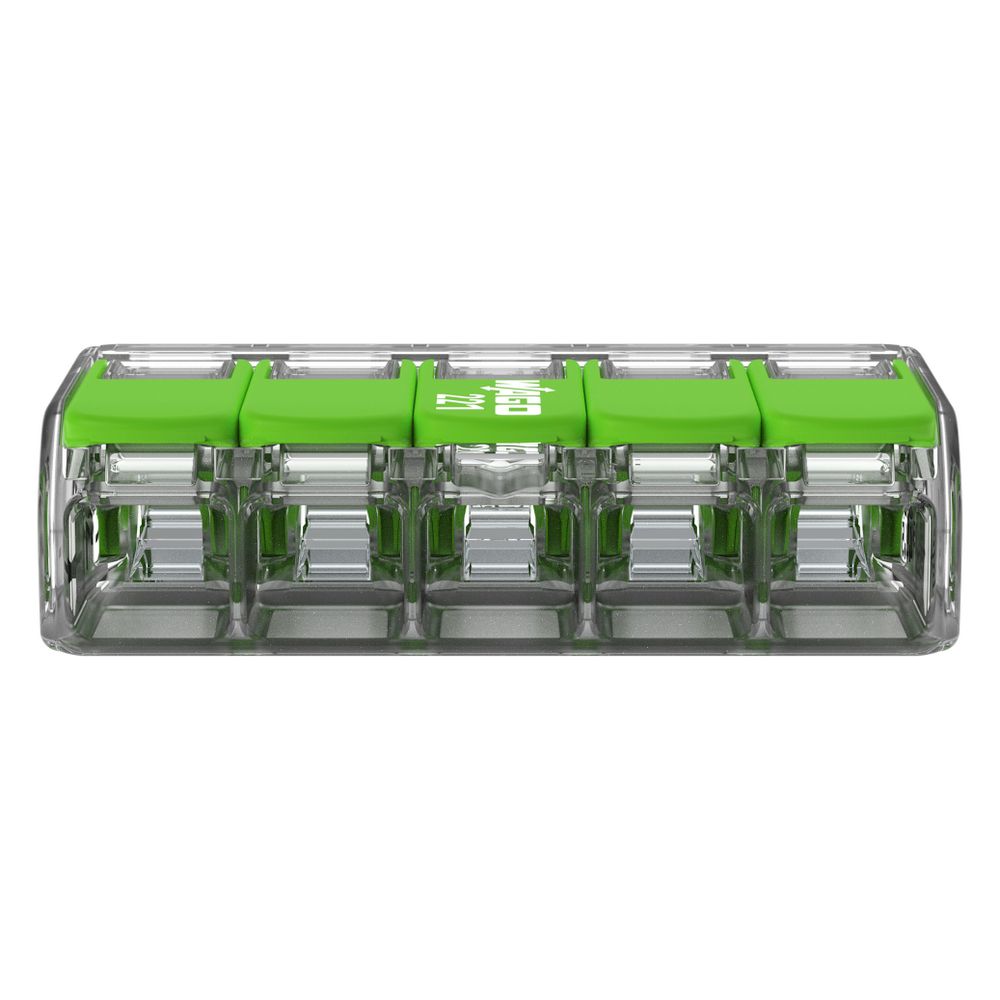 Wago Verbindungsklemme 221 5-Leiter, 0,2-4mm2, Polycarbonat, Transparent, 221-425... WAGO-221-425 4066966345285 (Abb. 10)