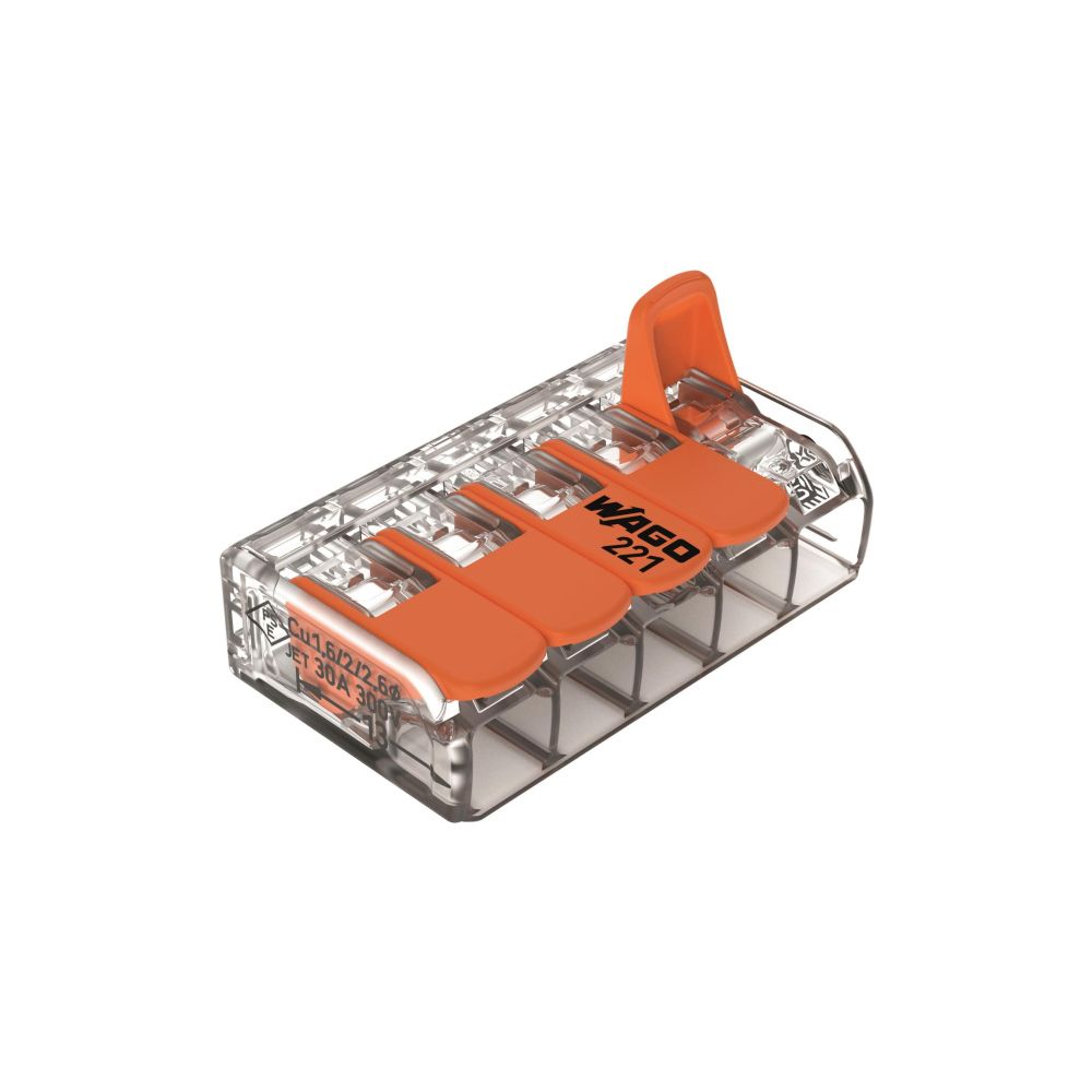 Wago Verbindungsklemme 221-615 COMPACT 5-Leiter, 0,5-6mm2, Polycarbonat, Transparent/Oran... WAGO-221-615 4055143715478 (Abb. 3)