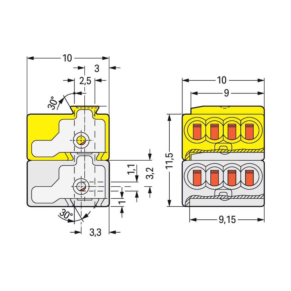 Wago 4-Leiter-Buchsenklemme 243 243-212, 0,6-0,8mm, Polyamid, Lichtgrau/Gelb... WAGO-243-212 4044918441407 (Abb. 13)