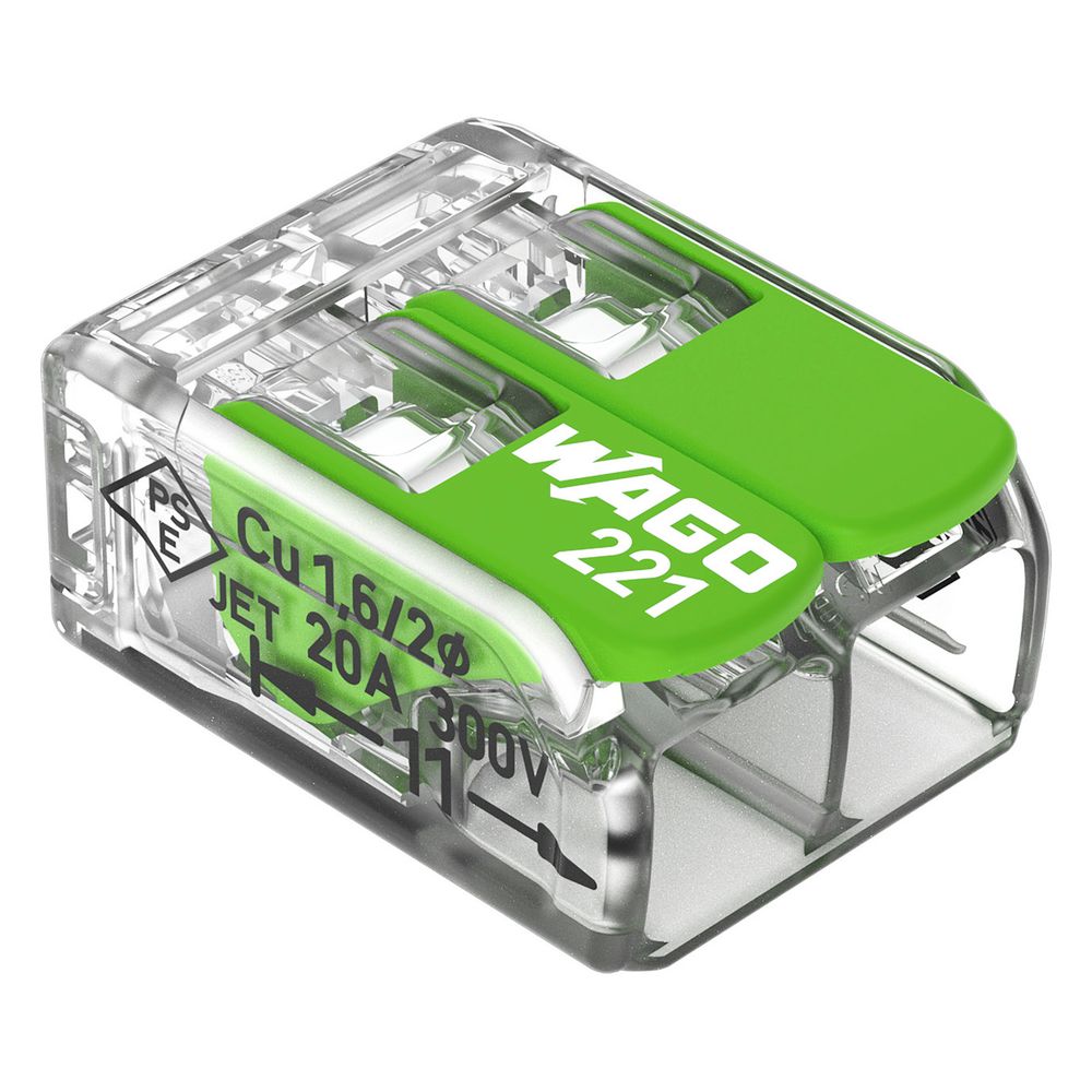 Wago Verbindungsklemme 221 221-422, 2-Leiter 4mm2, Polycarbonat, Transparent/Grün... WAGO-221-422 4066966345384 (Abb. 8)