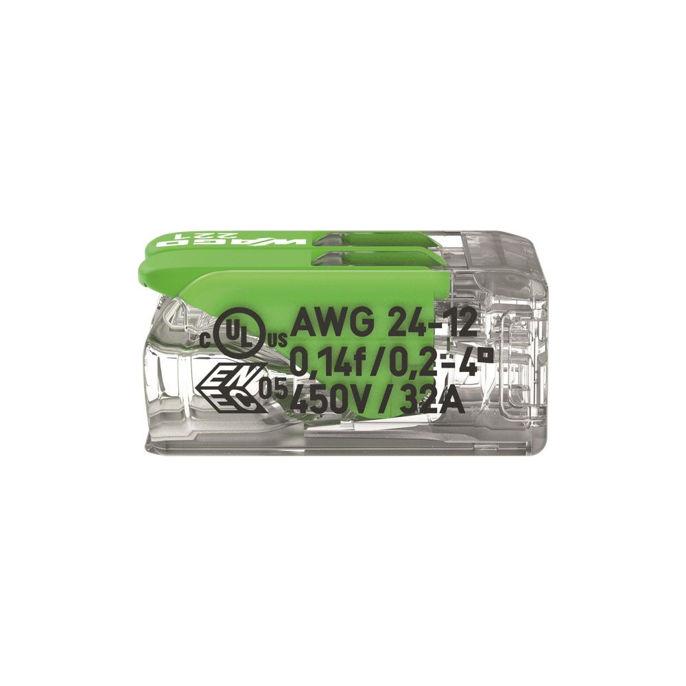 Wago Verbindungsklemme 221 221-422, 2-Leiter 4mm2, Polycarbonat, Transparent/Grün... WAGO-221-422 4066966345384 (Abb. 6)