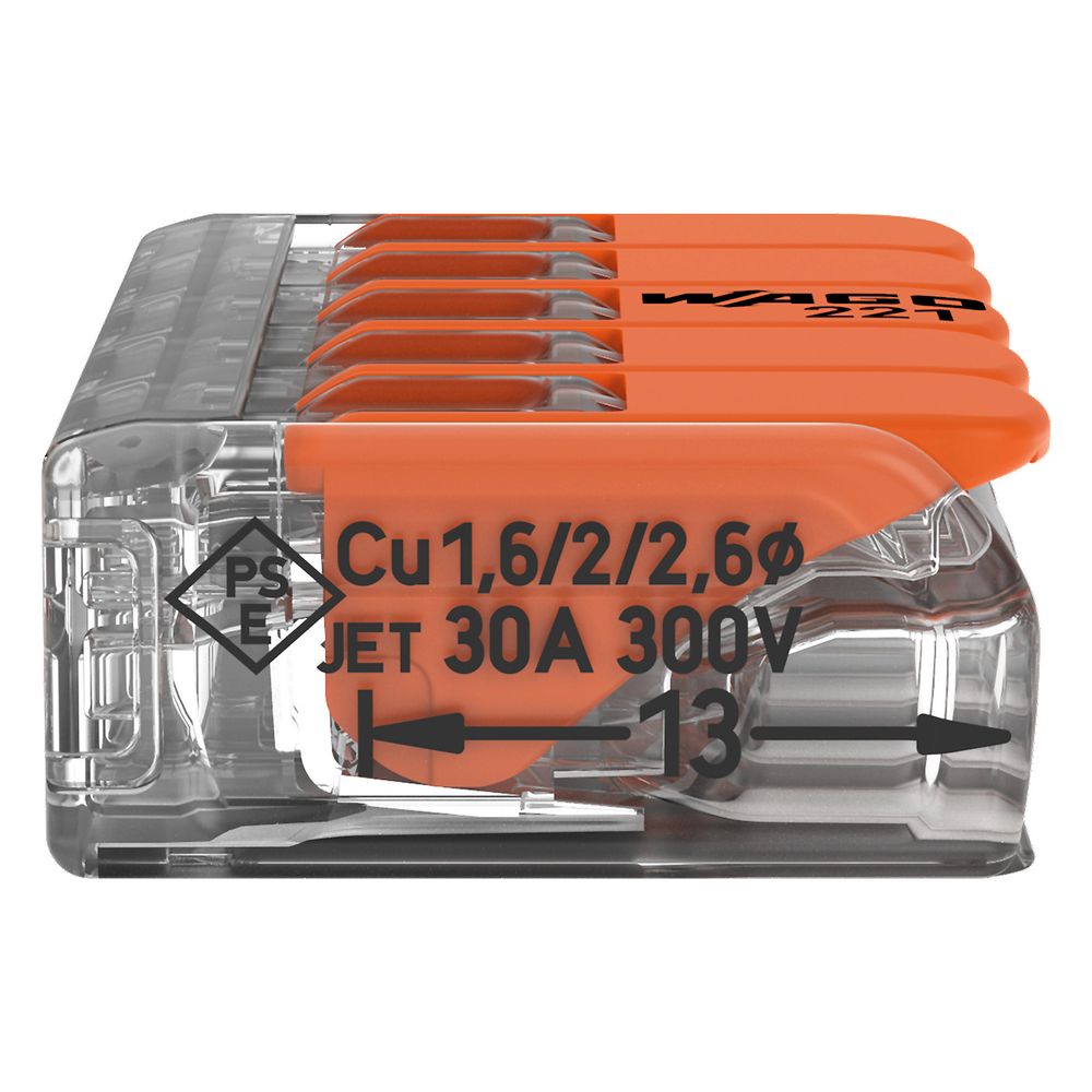 Wago Verbindungsklemme 221-615 COMPACT 5-Leiter, 0,5-6mm2, Polycarbonat, Transparent/Ora... WAGO-221-615 4055143715478 (Abb. 12)