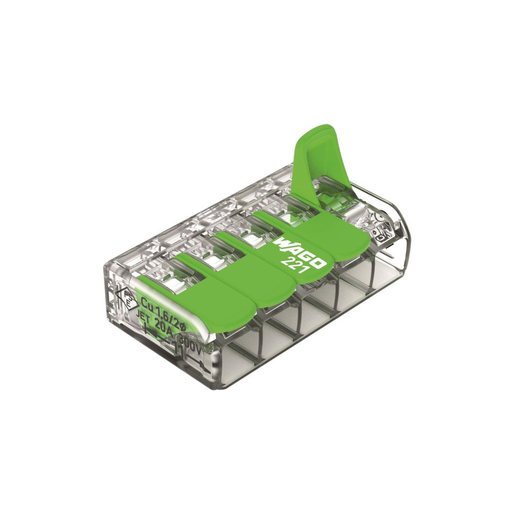 Wago Verbindungsklemme 221 5-Leiter, 0,2-4mm2, Polycarbonat, Transparent, 221-425... WAGO-221-425 4066966345285 (Abb. 2)
