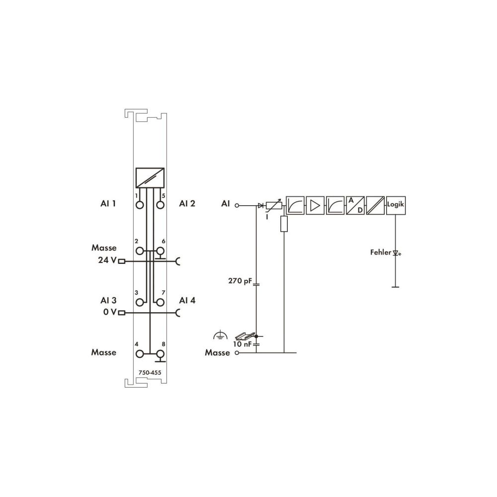 Wago Analogeingangsmodul 750-455, 4-Kanal, 12 Bit, 12x100x69,8mm, Polycarbonat/Polyamid 6... WAGO-750-455 4045454439606 (Abb. 6)