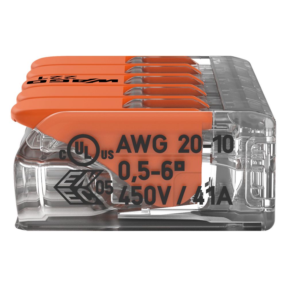 Wago Verbindungsklemme 221-615 COMPACT 5-Leiter, 0,5-6mm2, Polycarbonat, Transparent/Ora... WAGO-221-615 4055143715478 (Abb. 13)