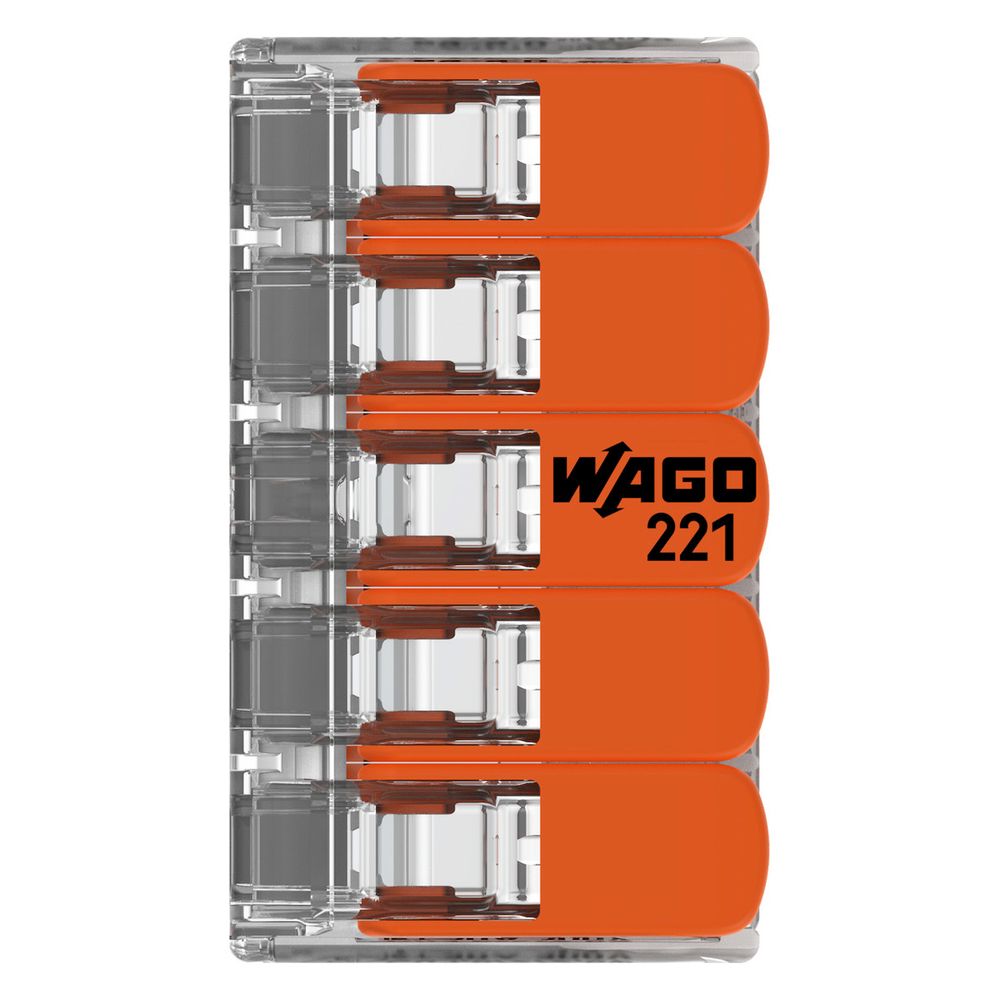 Wago Verbindungsklemme 221-615 COMPACT 5-Leiter, 0,5-6mm2, Polycarbonat, Transparent/Ora... WAGO-221-615 4055143715478 (Abb. 14)