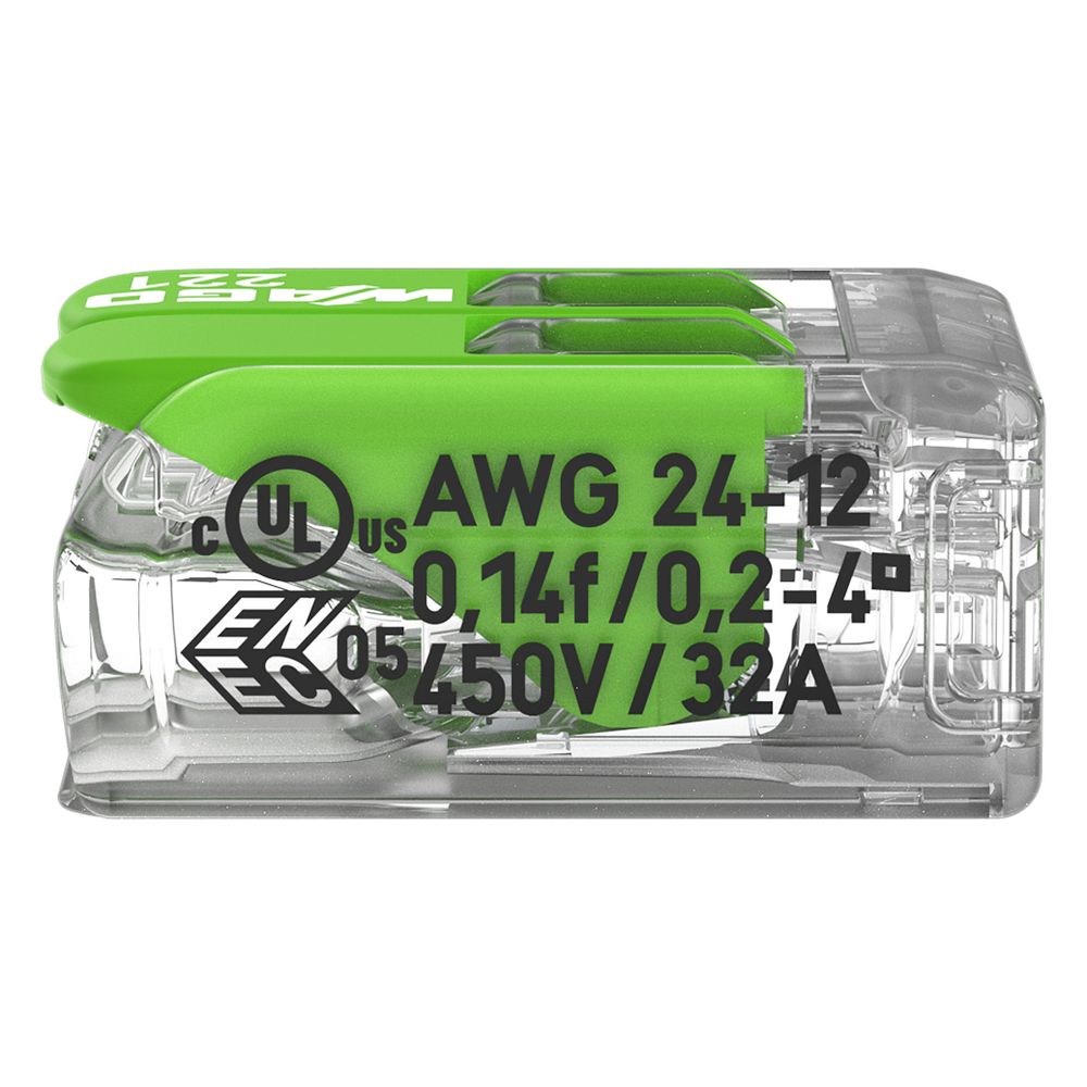 Wago Verbindungsklemme 221 221-422, 2-Leiter 4mm2, Polycarbonat, Transparent/Grün... WAGO-221-422 4066966345384 (Abb. 12)