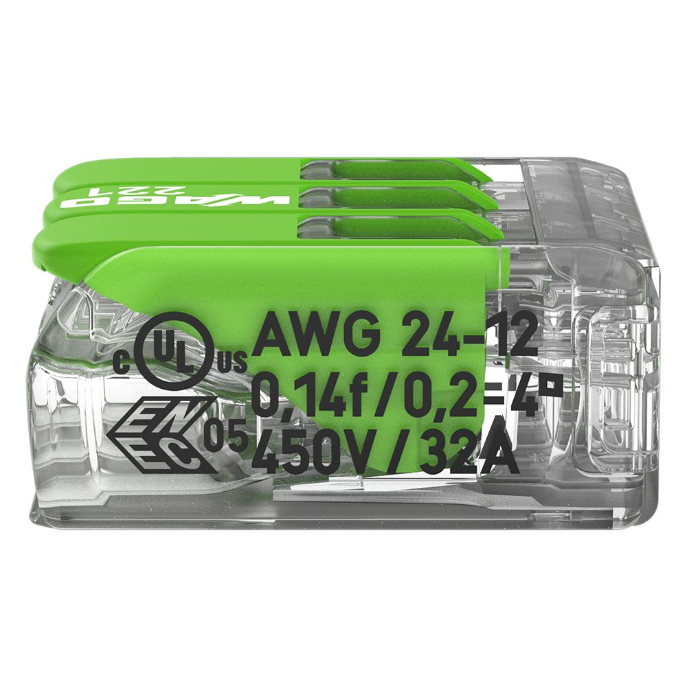 Wago Verbindungsklemme 221 221-423, 0,2-4mm2, Transparent/Grün... WAGO-221-423 4066966345438 (Abb. 13)
