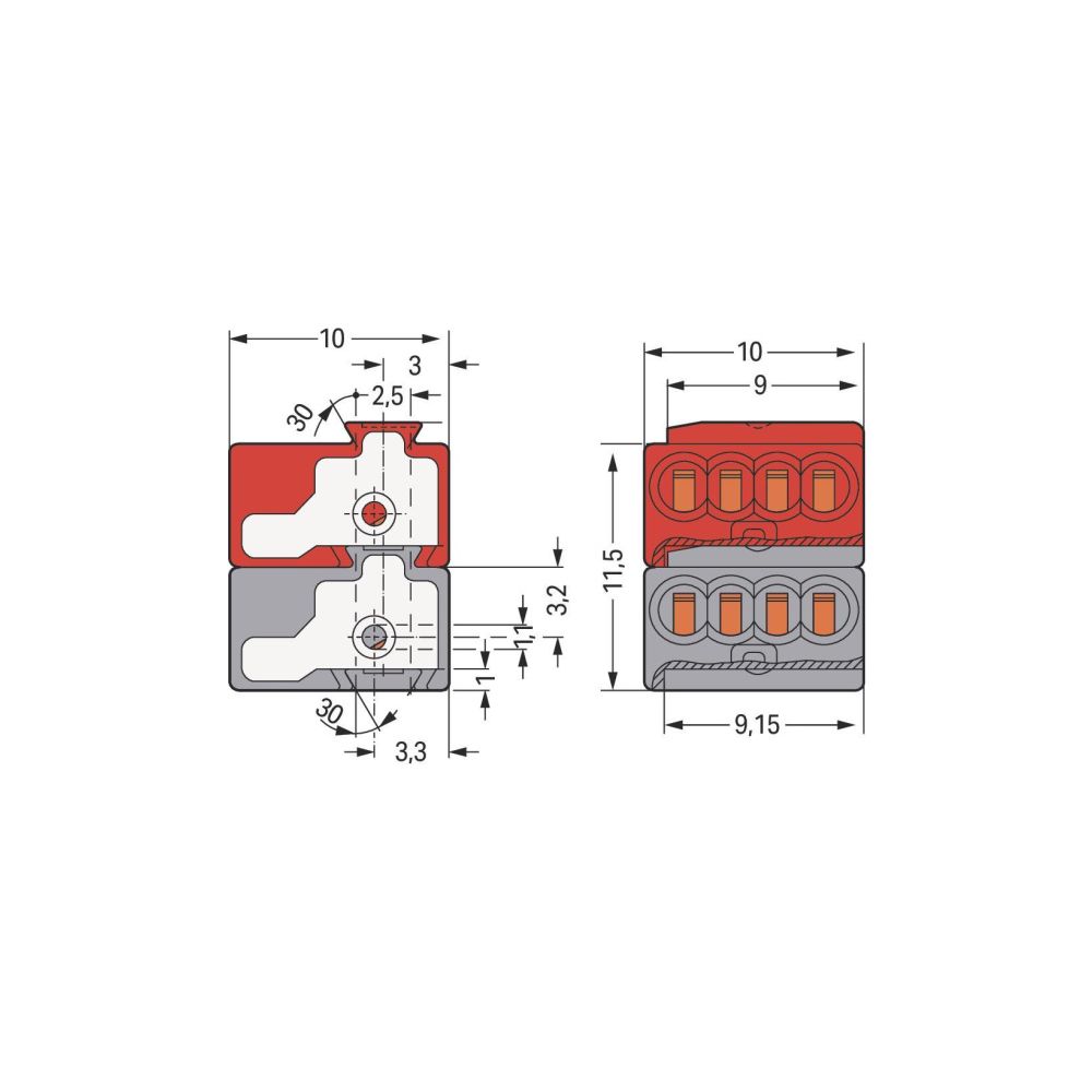 Wago 4-Leiter-Buchsenklemme 243-211, 0,6-0,8mm, Polyamid, Dunkelgrau/Rot... WAGO-243-211 4055143962315 (Abb. 9)