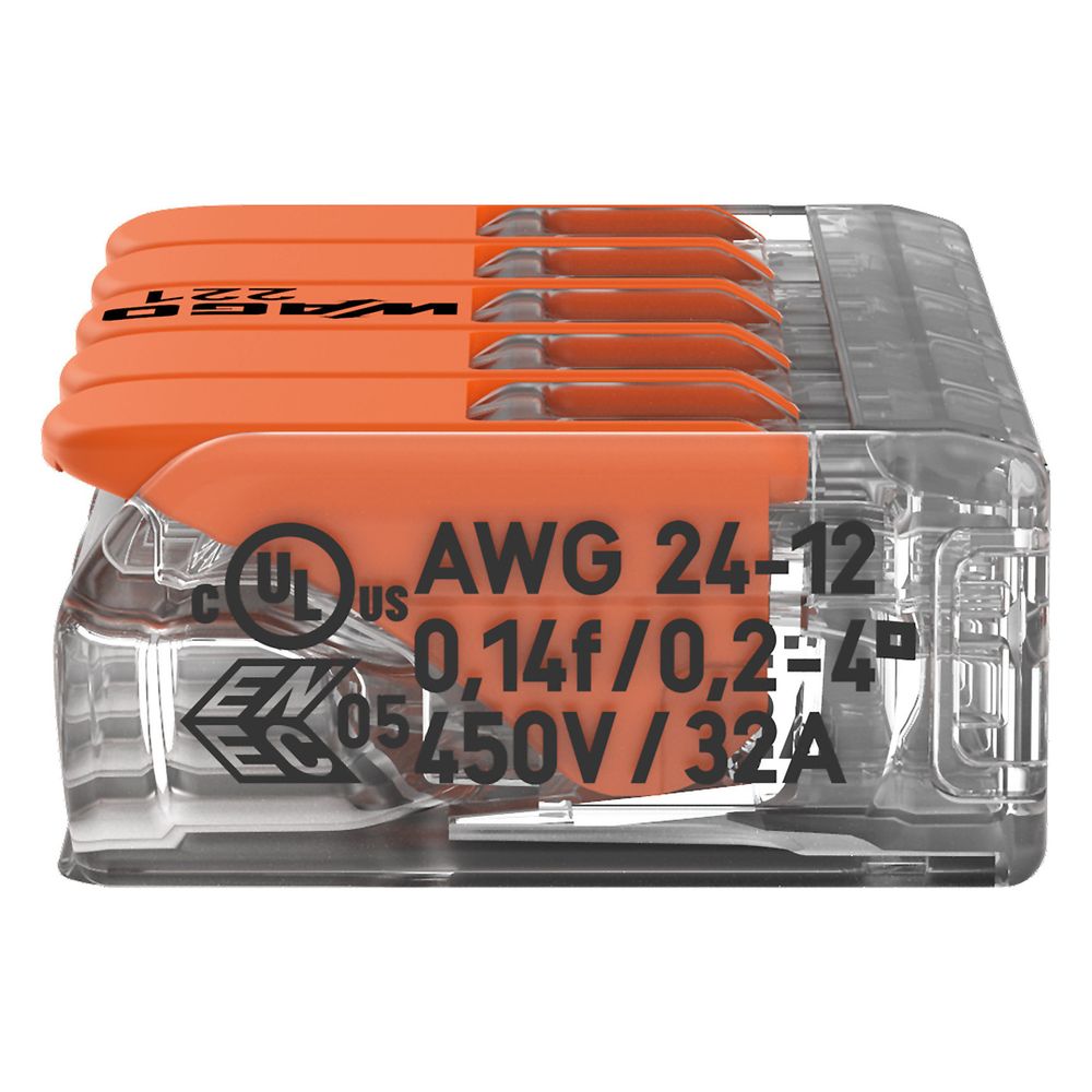 Wago COMPACT-Verbindungsklemme 221 221-415, 0,14-4mm2, Polycarbonat, Transparent/Orange,... WAGO-221-415 4055143234658 (Abb. 22)