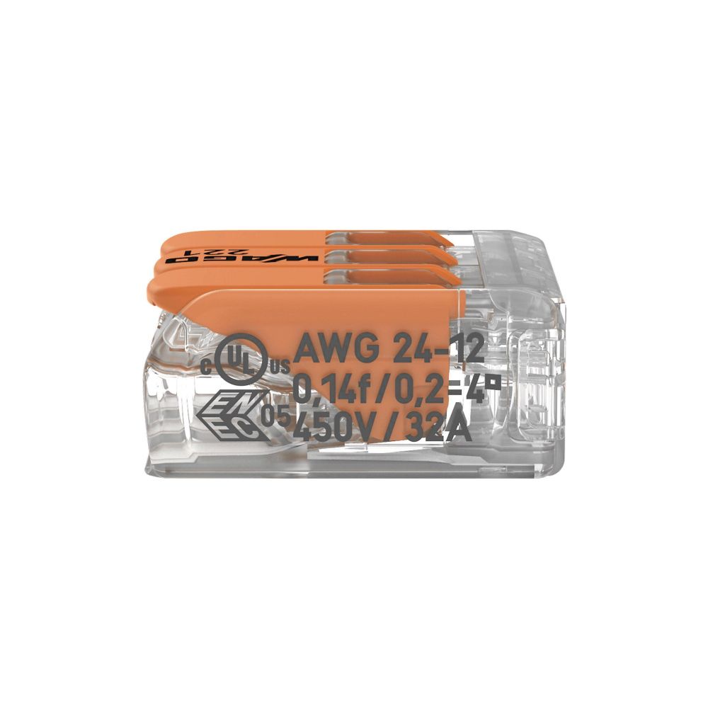 Wago Verbindungsklemme 221-413 COMPACT, 0,14-4mm2, Polycarbonat, Transparent/Orange... WAGO-221-413 4050821808442 (Abb. 12)