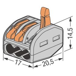 Wago Verbindungsklemme 222 222-413, 3-Leiter, 0,08-4mm2, 400V, 32A, Grau... WAGO-222-413 4017332955676 (Abb. 1)