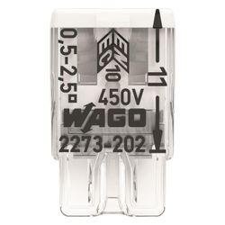 Wago Verbindungsdosenklemme 2273 2273-202, 0,5-2,5mm2, Polycarbonat, Transparent/Weiß... WAGO-2273-202 4050821027843 (Abb. 1)