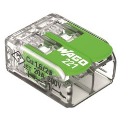 Wago Verbindungsklemme 221 221-422, 2-Leiter 4mm2, Polycarbonat, Transparent/Grün... WAGO-221-422 4066966345384 (Abb. 1)