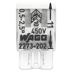 Wago Verbindungsdosenklemme 2273 2273-202, 0,5-2,5mm2, Polycarbonat, Transparent/Weiß... WAGO-2273-202 4050821027843 (Abb. 1)