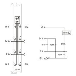 Wago Digitaleingangsmodul 750-402, 4-Kanal, DC 24 V, 3ms, Polycarbonat/Polyamid 6.6, lich... WAGO-750-402 4045454392598 (Abb. 1)