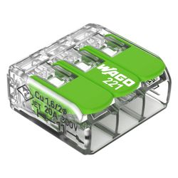 Wago Verbindungsklemme 221 221-423, 0,2-4mm2, Transparent/Grün... WAGO-221-423 4066966345438 (Abb. 1)