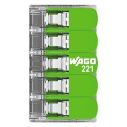 Wago Verbindungsklemme 221 5-Leiter, 0,2-4mm2, Polycarbonat, Transparent, 221-425... WAGO-221-425 4066966345285 (Abb. 1)