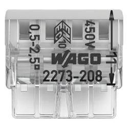 Wago Verbindungsdosenklemme 2273-208, 8-Leiter 0,5-2,5mm2, 450V 24A, Transparent/Grau... WAGO-2273-208 4050821027881 (Abb. 1)